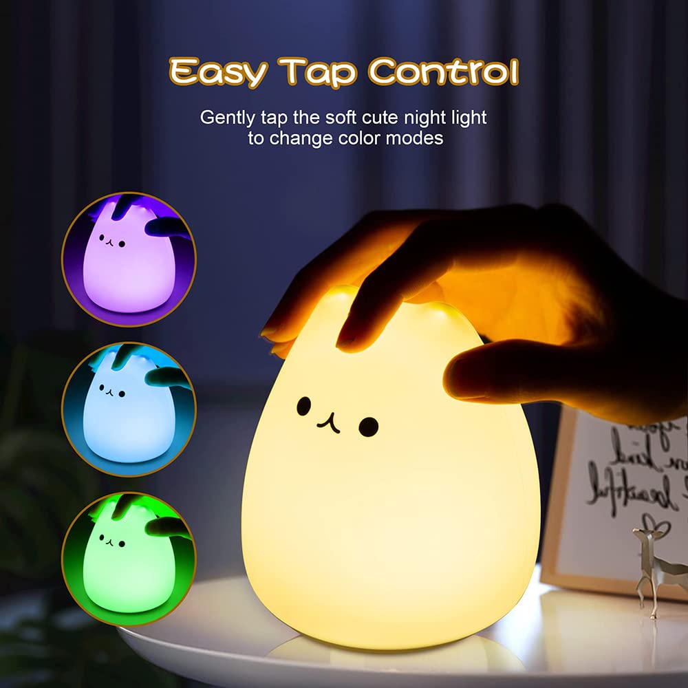 Kitty Night Lamp for Kids, Cat Night Lamp, 7 Color Cute Silicone Lamp, Room Decor, USB Rechargeable, Cute Silicone Cat lamp LED Multicolor Gifts for Baby, Children, Teen Girls