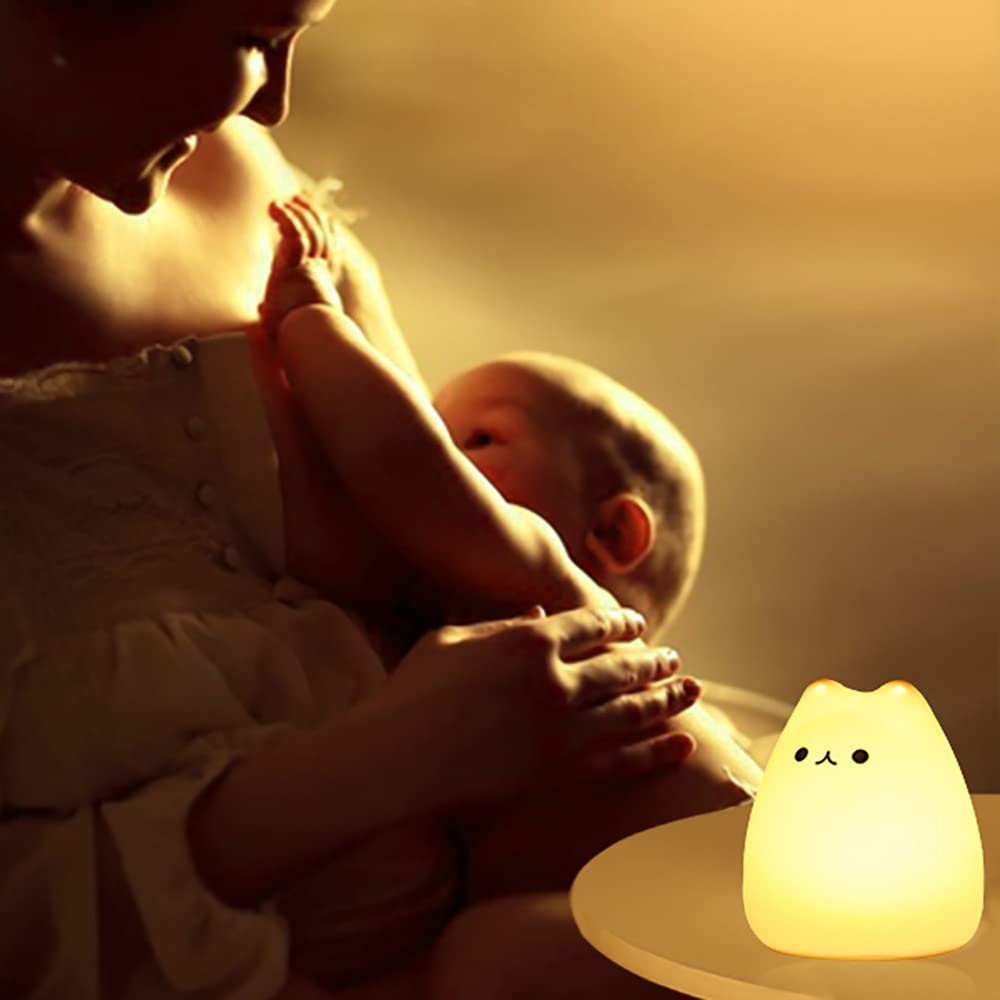 Kitty Night Lamp for Kids, Cat Night Lamp, 7 Color Cute Silicone Lamp, Room Decor, USB Rechargeable, Cute Silicone Cat lamp LED Multicolor Gifts for Baby, Children, Teen Girls