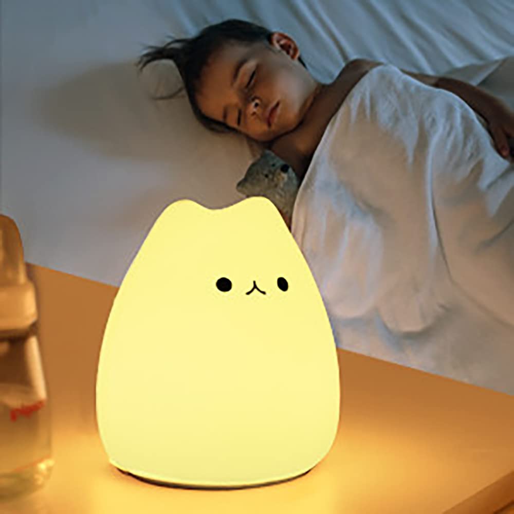 Kitty Night Lamp for Kids, Cat Night Lamp, 7 Color Cute Silicone Lamp, Room Decor, USB Rechargeable, Cute Silicone Cat lamp LED Multicolor Gifts for Baby, Children, Teen Girls