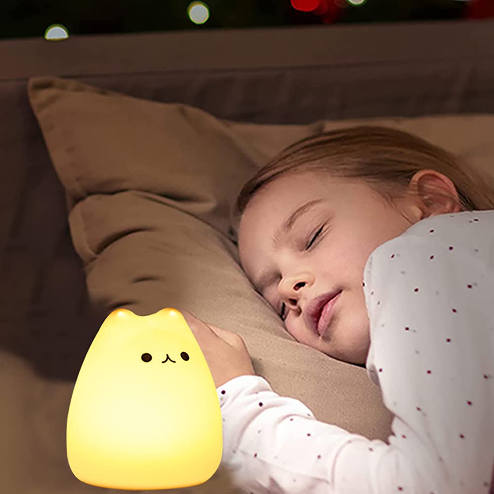 Kitty Night Lamp for Kids, Cat Night Lamp, 7 Color Cute Silicone Lamp, Room Decor, USB Rechargeable, Cute Silicone Cat lamp LED Multicolor Gifts for Baby, Children, Teen Girls
