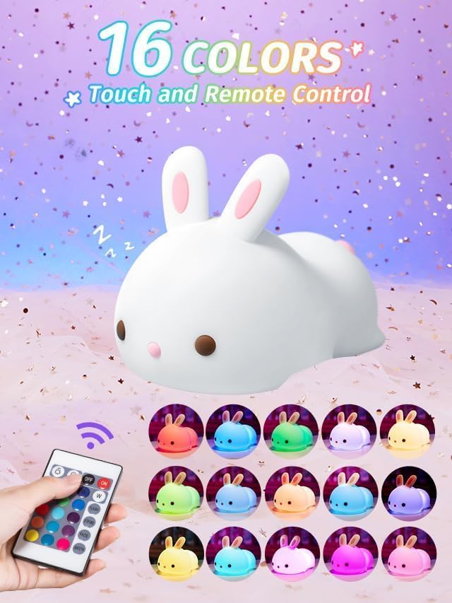 Cute Silicone Bunny Led Night Light, Squishy Lamp for Kids