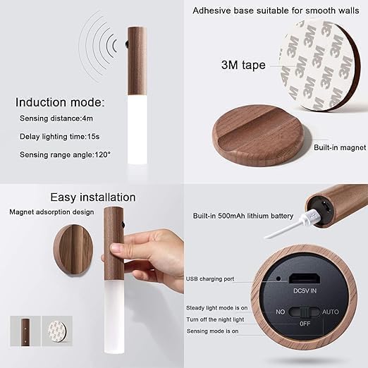 Motion Sensor Night Light Magnet Body Rechargeable LED (Buy 1 get 1 free)