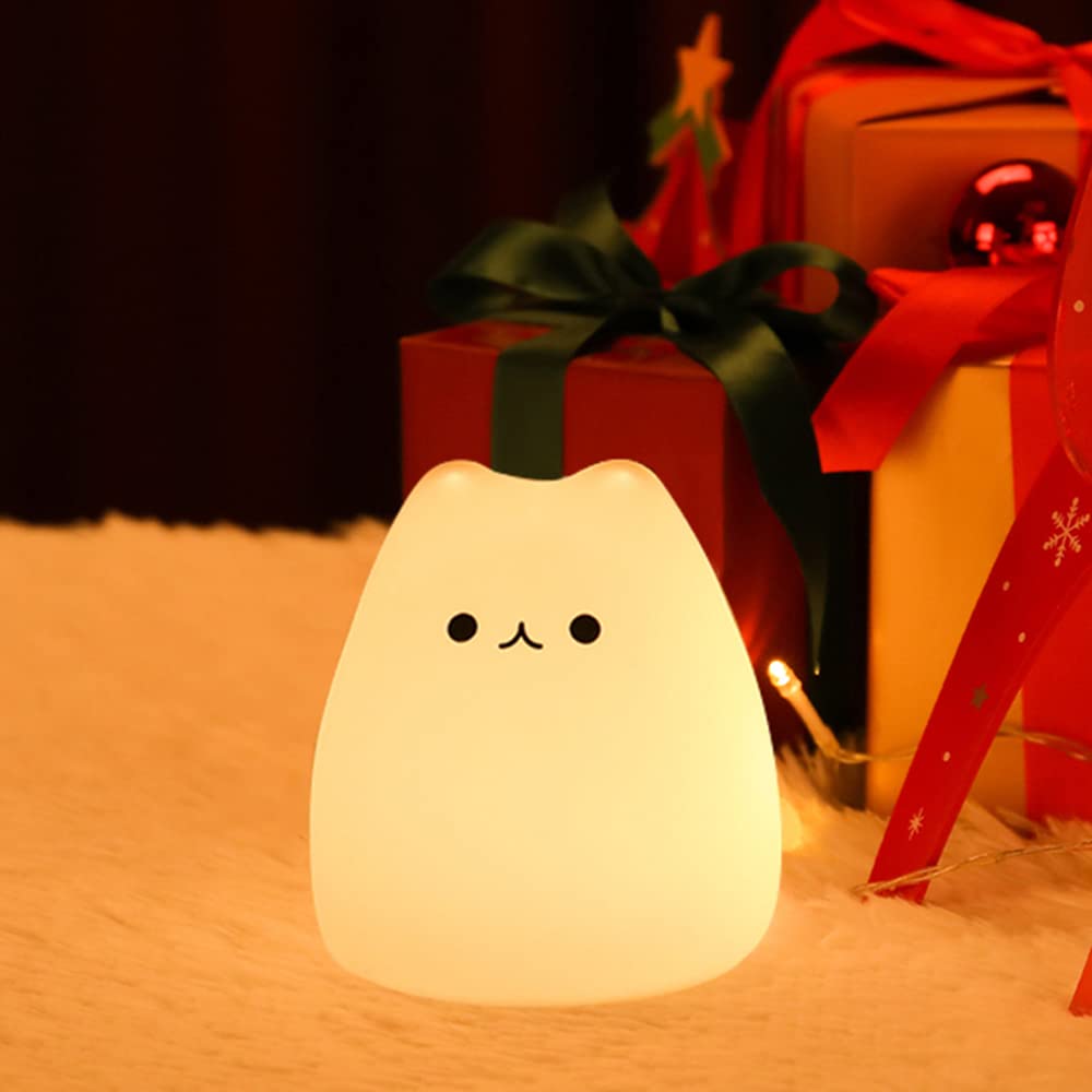 Kitty Night Lamp for Kids, Cat Night Lamp, 7 Color Cute Silicone Lamp, Room Decor, USB Rechargeable, Cute Silicone Cat lamp LED Multicolor Gifts for Baby, Children, Teen Girls