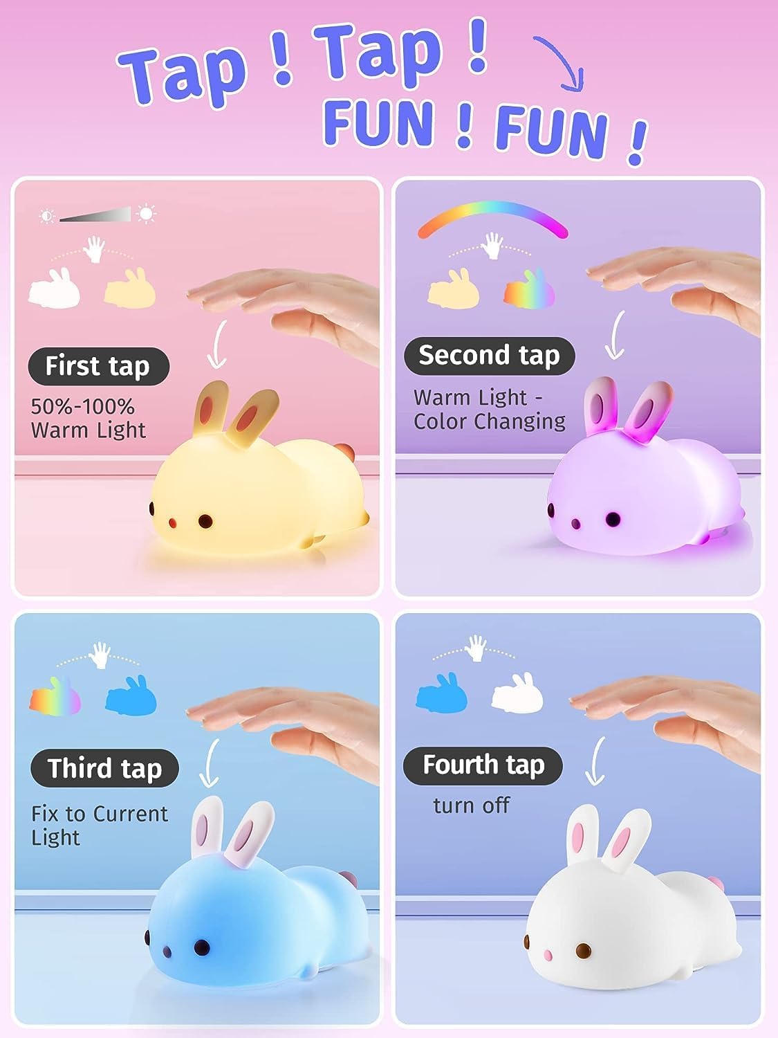 Cute Silicone Bunny Led Night Light, Squishy Lamp for Kids