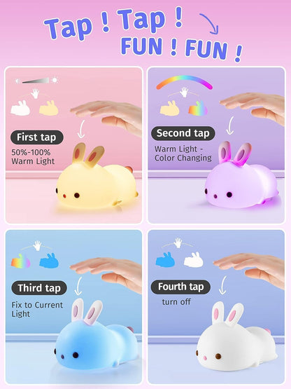 Cute Silicone Bunny Led Night Light, Squishy Lamp for Kids