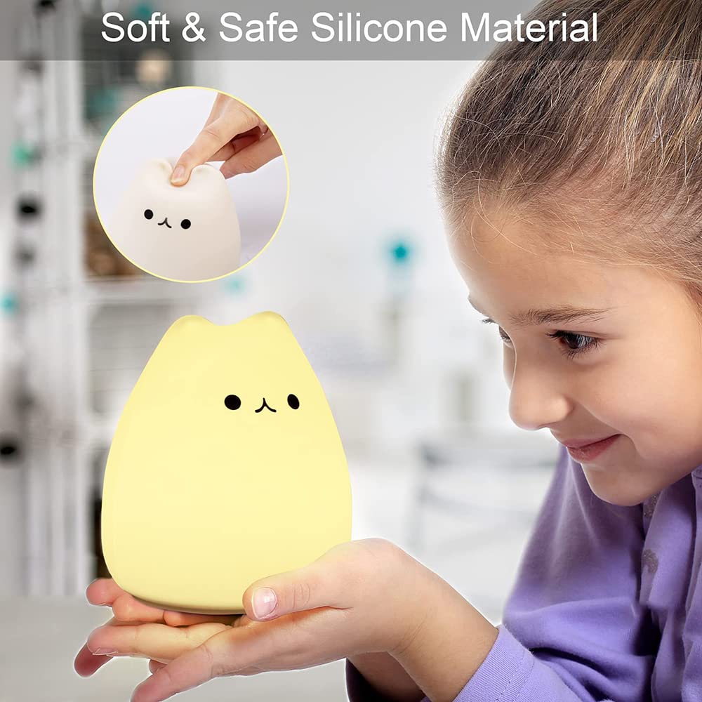 Kitty Night Lamp for Kids, Cat Night Lamp, 7 Color Cute Silicone Lamp, Room Decor, USB Rechargeable, Cute Silicone Cat lamp LED Multicolor Gifts for Baby, Children, Teen Girls