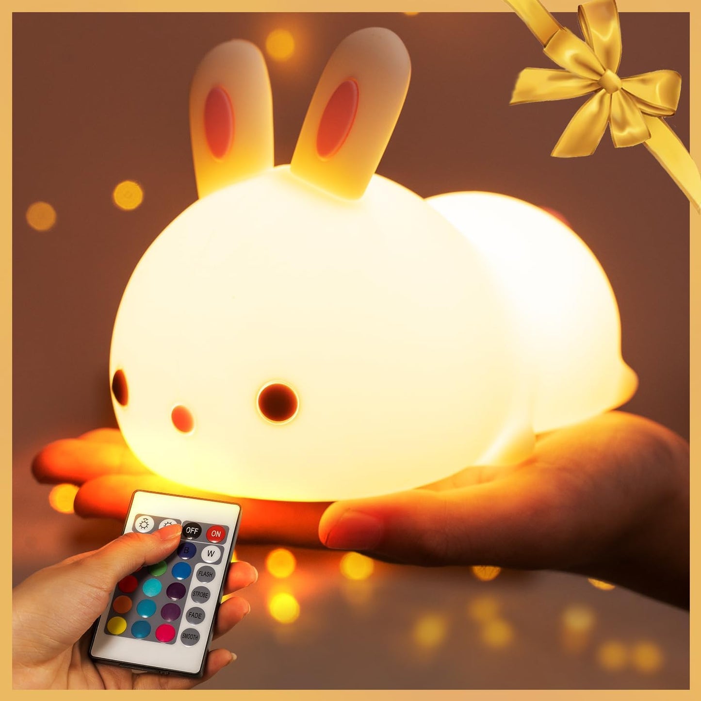 Cute Silicone Bunny Led Night Light, Squishy Lamp for Kids