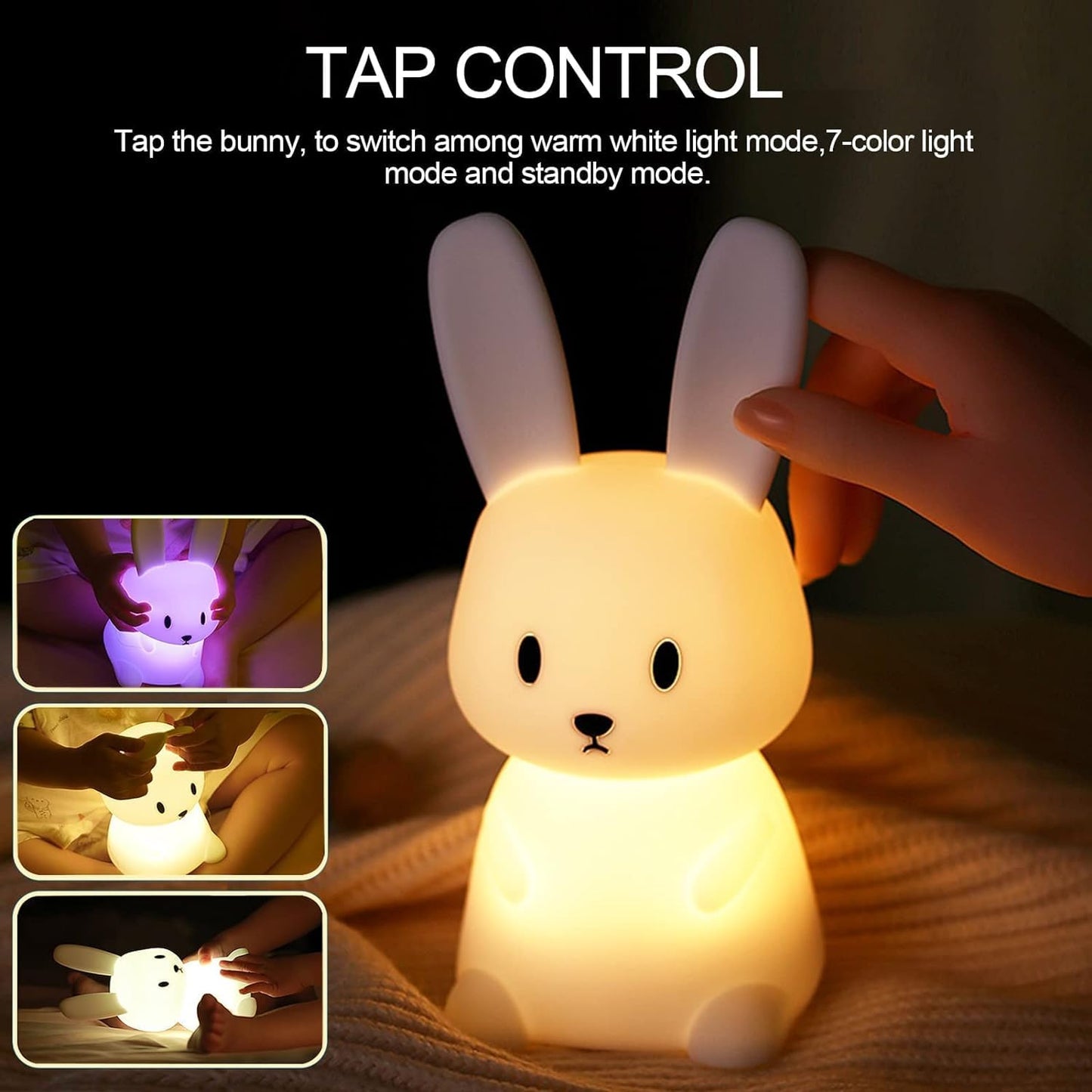 Silicone Cute Bunny Nursery Led Night Light Lamp For Baby Kids