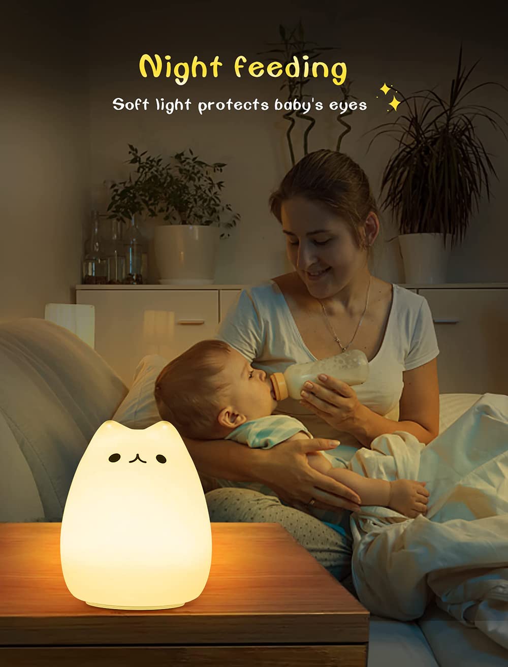 Kitty Night Lamp for Kids, Cat Night Lamp, 7 Color Cute Silicone Lamp, Room Decor, USB Rechargeable, Cute Silicone Cat lamp LED Multicolor Gifts for Baby, Children, Teen Girls