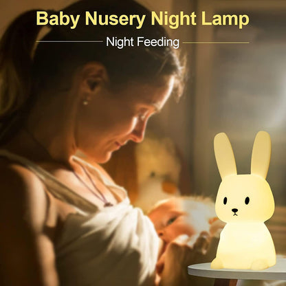 Silicone Cute Bunny Nursery Led Night Light Lamp For Baby Kids