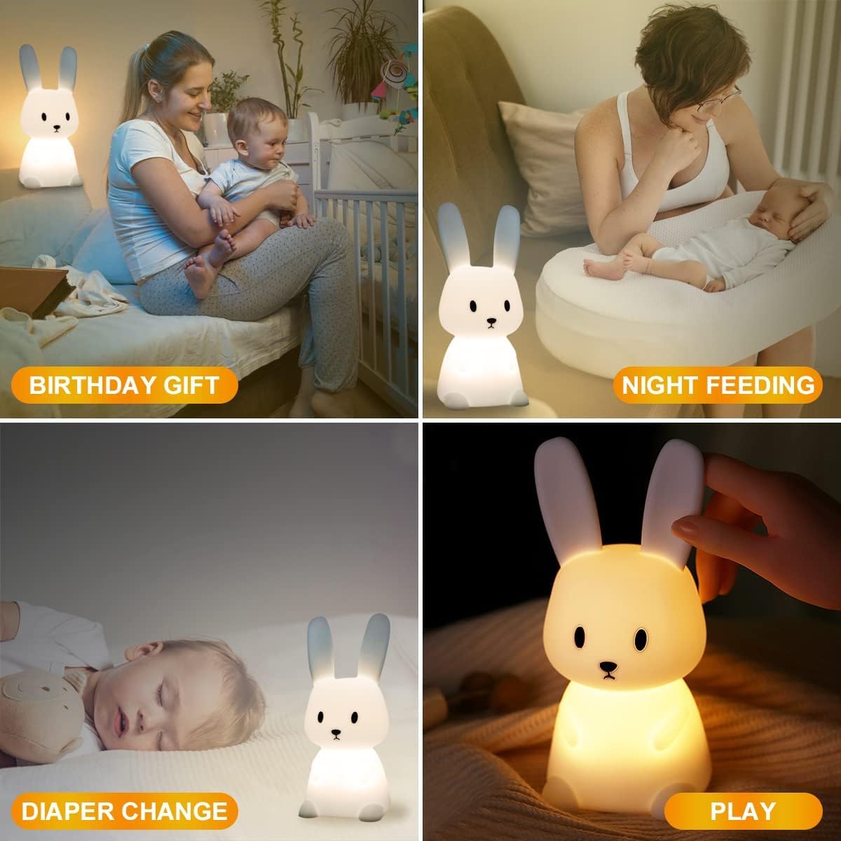Silicone Cute Bunny Nursery Led Night Light Lamp For Baby Kids