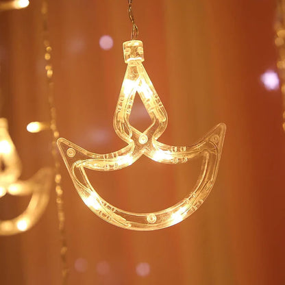 Diwali Curtain String Lights - 10 Diya Lights & 138 LED Lights (Warm White) ✨