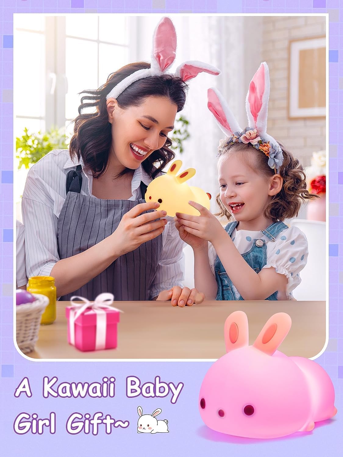 Cute Silicone Bunny Led Night Light, Squishy Lamp for Kids