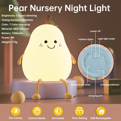 Silicone Pear Night Light for Kids