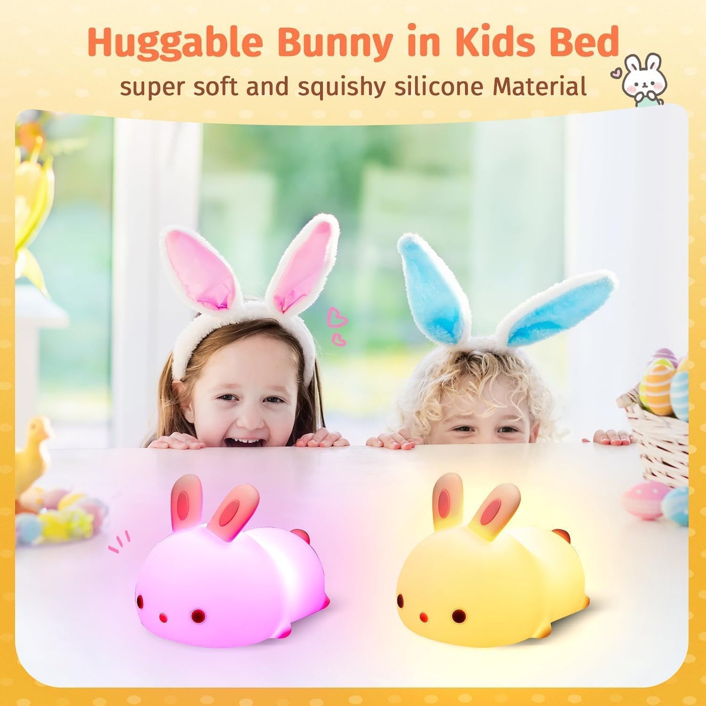 Cute Silicone Bunny Led Night Light, Squishy Lamp for Kids