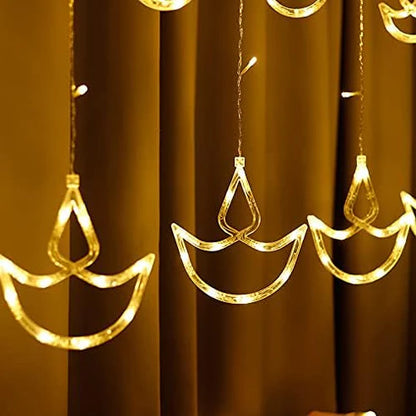 Diwali Curtain String Lights - 10 Diya Lights & 138 LED Lights (Warm White) ✨